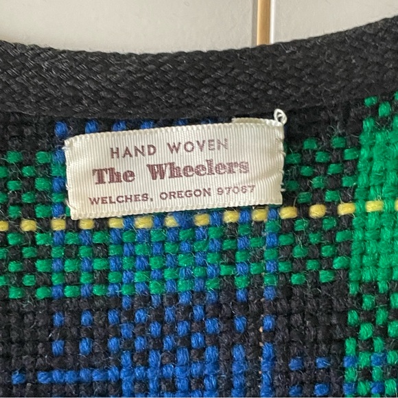 Vintage The Wheelers Hand Woven Plaid Fringed Green Blue Vest - Picture 8 of 10